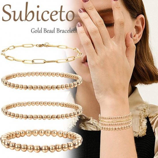 4 PCS Bead Bracelet For Women Beaded Ball Paper Clip Bracelet Stretchable Elastic Bracelet Set